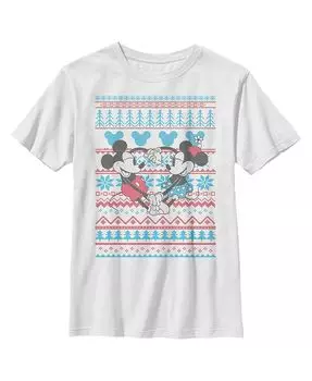 Мальчик Микки & Детская сине-красная футболка с рождественским Микки и Минни Друзья Disney, белый