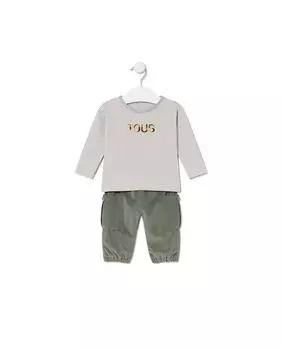 Мальчик с полосатой футболкой и брюками для вельветов Tous, зеленый