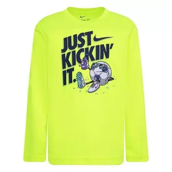 Мальчики 4–7 лет Nike «Just Kickin' It». Футбольная футболка с длинным рукавом Dri-FIT, цвет Volt Yellow