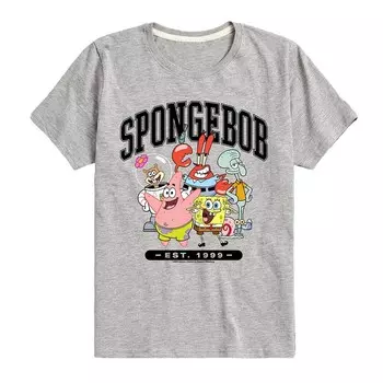 Мальчики 8-20 Губка Боб Приблиз. Футболка 1999 года с графическим рисунком Nickelodeon, цвет Athletic Heather