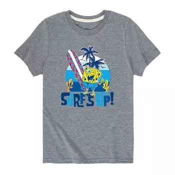 Мальчики 8-20 лет: Губка Боб занимается серфингом! Пляжная футболка с графическим рисунком Nickelodeon