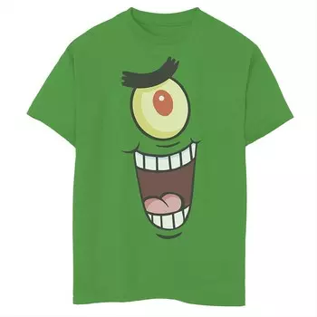 Мальчики 8–20 лет: Губка NickelodeonБоб КвадратБрюки Футболка с рисунком Plankton Face, цвет Kelly