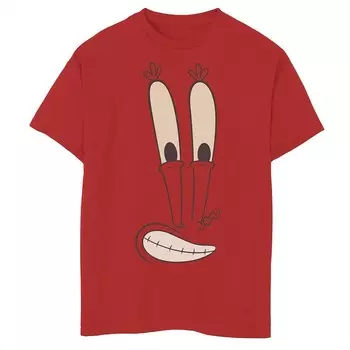 Мальчики 8–20 лет: ГубкаБоб КвадратБрюки Футболка с рисунком Mr. Krabs Big Face Licensed Character, красный