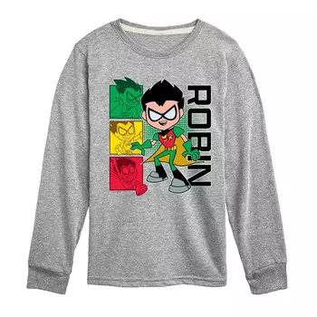 Мальчики 8–20 лет. Юные титаны, вперед! Футболка Robin с длинными рукавами и графическим рисунком Licensed Character, цвет Athletic Heather