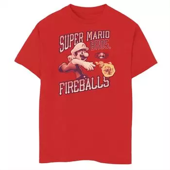 Мальчики 8–20 лет Nintendo Super Mario Bros. Fireballs Приблиз. Футболка '85 Licensed Character, красный
