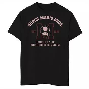Мальчики 8–20 лет Nintendo Super Mario Приблиз. Футболка с рисунком «Собственность Грибного королевства, 1985 год» Licensed Character, черный