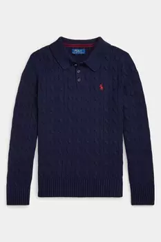 Мальчики хлопковый джемпер с воротником поло, вязка косами Polo Ralph Lauren, синий