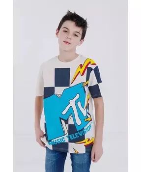 Мальчики, подбирающие семейную футболку с клетчатым логотипом для взрослых Mtv, белый