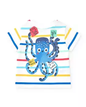 Мальчишеская полосатая футболка с рисунком осьминога Tuc tuc, белый