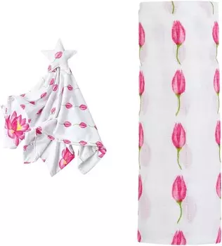 Малабарское детское одеяло с узором лотоса и комплект для пеленания с рисунком бутона лотоса Malabar Baby