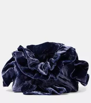 Маленькая бархатная сумка через плечо с оборками Dries Van Noten, темно-синий