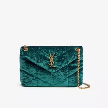 Маленькая бархатная сумка на плечо Loulou Puffer Saint Laurent, зеленый