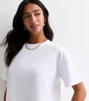 Маленькая белая хлопковая футболка свободного кроя New Look, белый