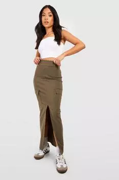 Маленькая бенгалийская юбка-макси с разрезом передней части Boohoo, хаки