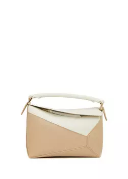 Маленькая бежевая женская кожаная сумка-пазл белого цвета Loewe