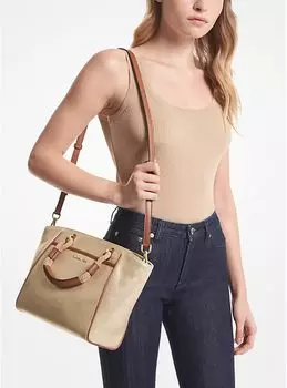 Маленькая большая сумка-тоут из хлопковой парусины Michael Kors Talia с эффектом металлик
