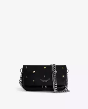 Маленькая черная кожаная сумочка Rock Подвески на молнии Zadig & Voltaire