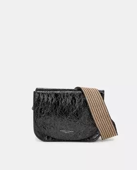 Маленькая черная сумка через плечо из яловой кожи с клапаном. Gianni Chiarini, черный