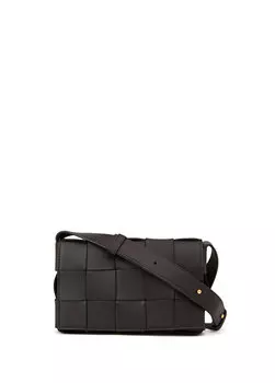 Маленькая черная женская кожаная сумка через плечо cassette Bottega Veneta