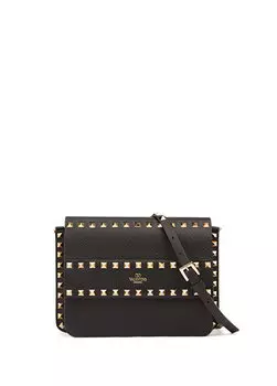 Маленькая черная женская кожаная сумка через плечо rockstud Valentino Garavani
