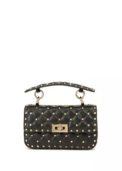 Маленькая черная женская кожаная сумка rockstud spike Valentino Garavani