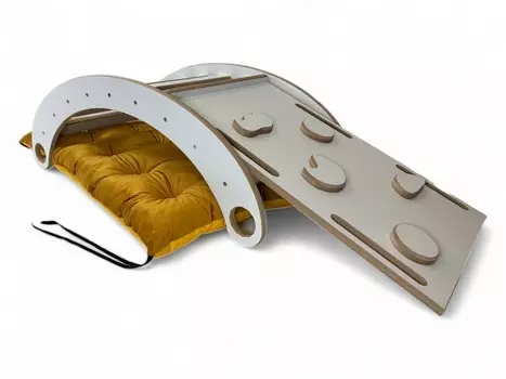 Маленькая ДЕРЕВЯННАЯ качалка + Горка + Стена + Карамельная велюровая подушка CE Gugi