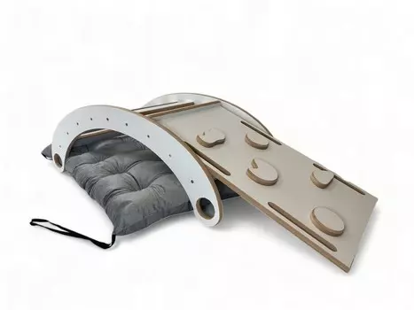 Маленькая ДЕРЕВЯННАЯ качалка + слайд + стена + серая бархатная подушка CE Gugi