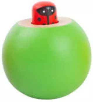 Маленькая деревянная пищалка на ножке зеленое яблоко с фигуркой божьей коровки small foot