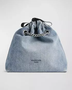 Маленькая джинсовая большая сумка Crush Balenciaga, цвет Denim Blue