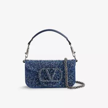Маленькая джинсовая сумка на плечо loc vlogo с кристаллами Valentino Garavani, цвет mont-den-d.in