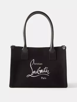 Маленькая холщовая сумка-тоут nastroloubi с кожаной отделкой Christian Louboutin, черный