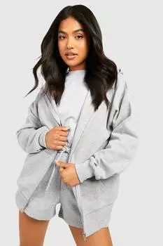 Маленькая худи на молнии и короткий спортивный костюм Boohoo, серый