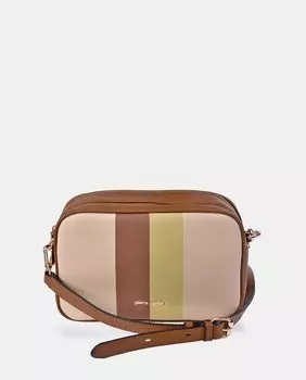 Маленькая коричневая сумка через плечо с полосатой отделкой Pierre Cardin, коричневый