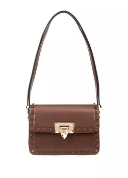Маленькая коричневая женская кожаная сумка rockstud23 Valentino Garavani