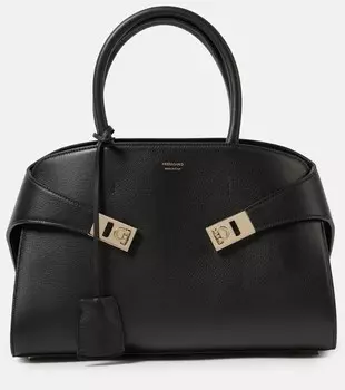 Маленькая кожаная большая сумка hug Ferragamo, черный