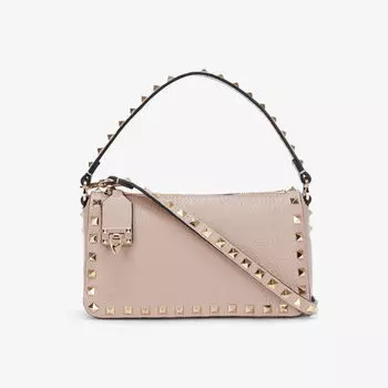 Маленькая кожаная сумка-багет Spike Valentino Garavani, цвет poudre
