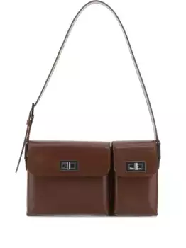 Маленькая кожаная сумка через плечо Billy с двумя карманами BY FAR, коричневый