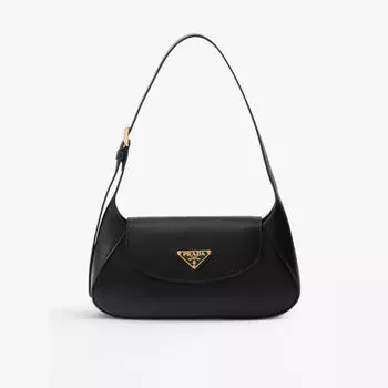 Маленькая кожаная сумка через плечо Brand-Plaque Prada, черный