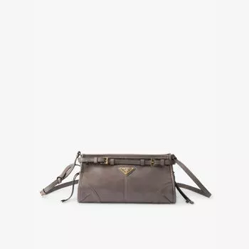 Маленькая кожаная сумка через плечо Brand-Plaque Prada, серый