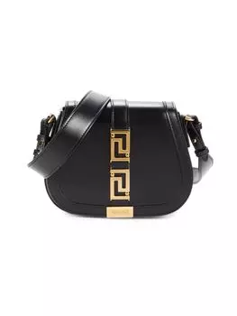 Маленькая кожаная сумка через плечо Greca Versace, цвет Black Gold