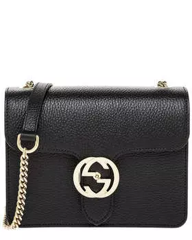 Маленькая кожаная сумка через плечо Gucci Interlocking G, черный