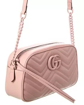 Маленькая кожаная сумка через плечо Gucci GG Marmont Matelasse, розовый