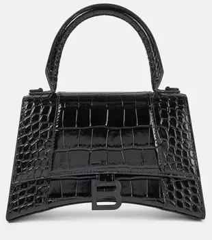 Маленькая кожаная сумка через плечо Hourglass Balenciaga, черный