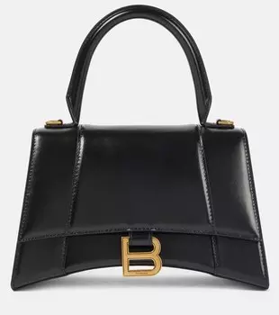 Маленькая кожаная сумка через плечо Hourglass Balenciaga, черный