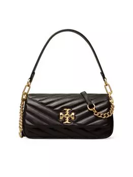 Маленькая кожаная сумка через плечо Kira Chevron Tory Burch, черный
