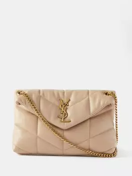 Маленькая кожаная сумка через плечо loulou puffer Saint Laurent, бежевый