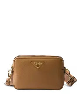 Маленькая кожаная сумка через плечо Prada, коричневый