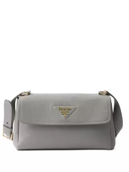 Маленькая кожаная сумка через плечо Prada, серый