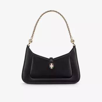 Маленькая кожаная сумка через плечо Serpenti baia Bvlgari, черный