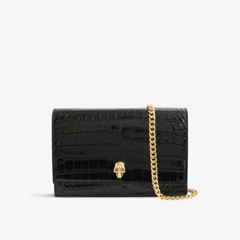 Маленькая кожаная сумка через плечо Skull Alexander Mcqueen, черный